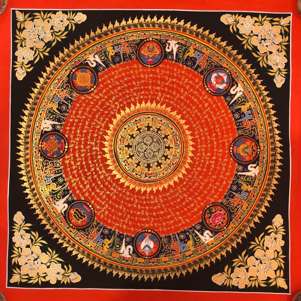 Om Mantra Mandala with 8 auspicious symbol