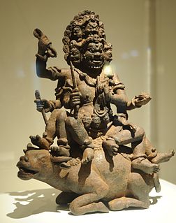 Yamantaka literally means 'The Destroyer of Yama, the Lord of Death', is a wrathful form of Manjushri.