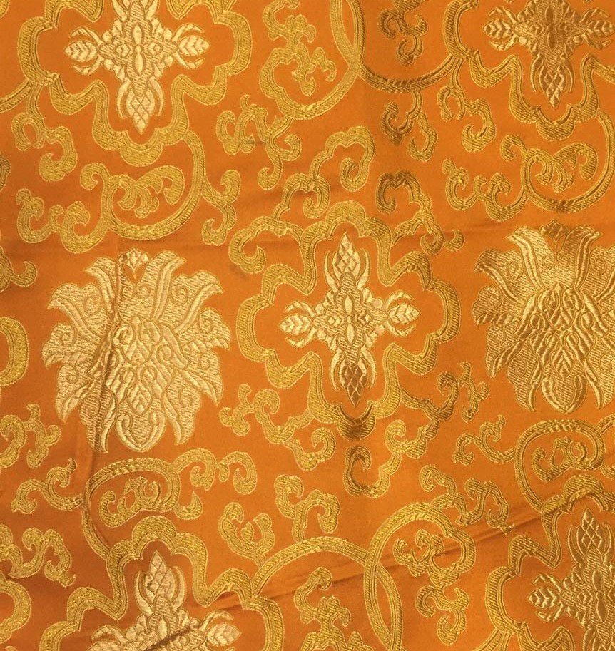 Silk Brocade Orange Lotus Design