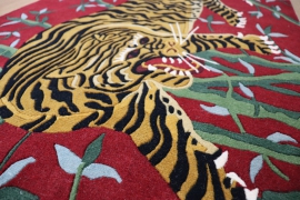 Tibetan Tiger Rug with red background
