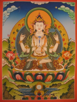 Thangka traditionnel tibétain de Chenrezig