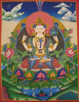 Chenrezig Thangka Traditionnel Tibétain