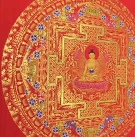 Mandala tibétain de Shakyamuni Bouddha avec des fleurs