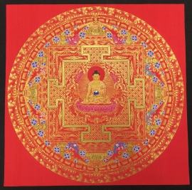 Mandala tibétain de Shakyamuni Bouddha avec des fleurs