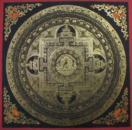 Mandala noir et doré de Shakyamuni Bouddha
