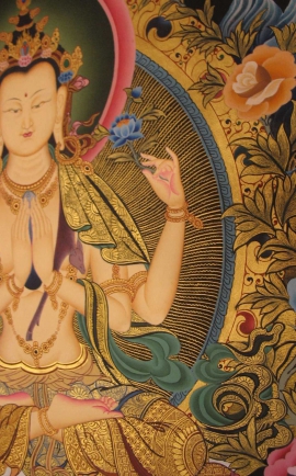 Thangka de Chenrezig avec Bouddha Amitabha