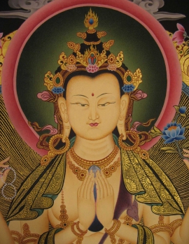 Thangka de Chenrezig avec Bouddha Amitabha
