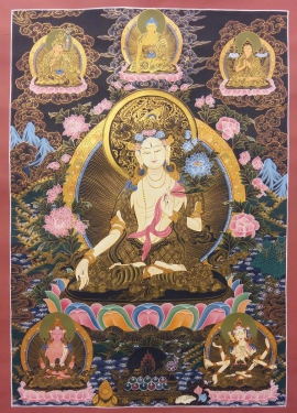White Tara Thangka with Buddha