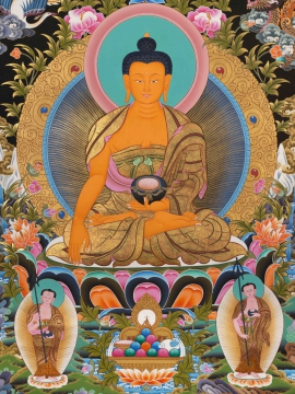 Shakyamuni Buddha with Shariputra and Maudgalyayana Thangka