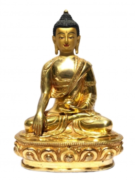 Statue of Shakyamuni Buddha - Gold Plated Painted Face