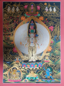 Thangka de Sahasrabhuja Avalokitesvara con Buda Shakyamuni