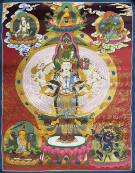 Thangka de Sahasrabhuja Avalokiteshvara con Tara Verde