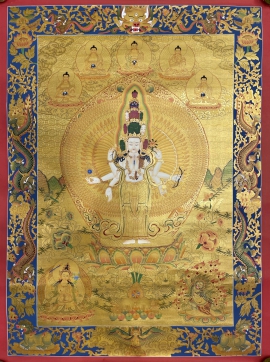 Thangka de Avalokitesvara con los Pancha Buddhas