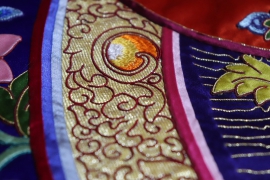 Thangka en appliqué de la déesse Tara verte