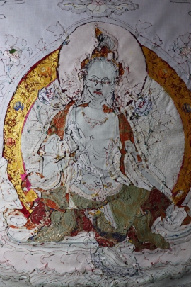 Thangka en appliqué de la déesse Tara verte