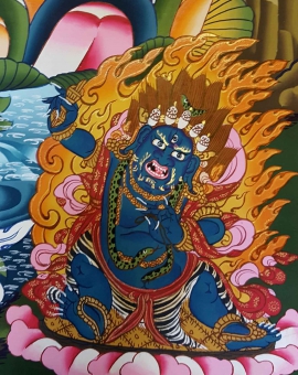 Thangka rituel de Chenrezig tibétain avec Vajrapani