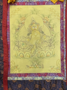 Thangka de Jambhala Jaune encadré de soie
