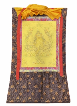 Thangka de Jambhala Jaune encadré de soie