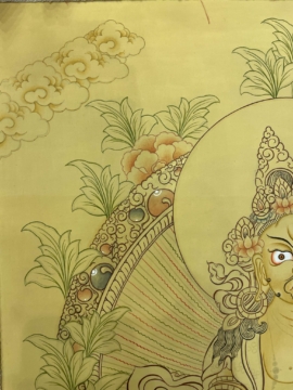 Thangka de Jambhala Jaune encadré de soie