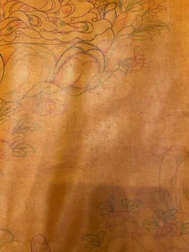 Thangka rituel de Jambhala jaune encadré de soie