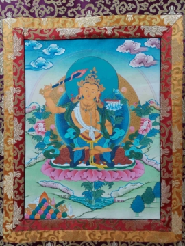 Tibetan Thangka of Manjushree on Cotton Canvas