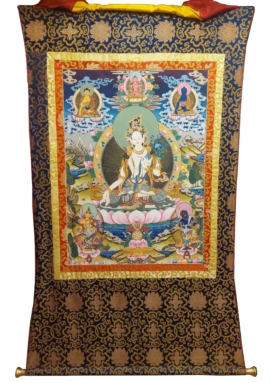 Thangka pintado a mano de Tara Blanca sobre lienzo de algodón