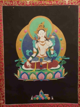 White Tara Thangka on Cotton Canvas