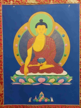 Handmade Shakyamuni Buddha Thangka on Cotton Canvas