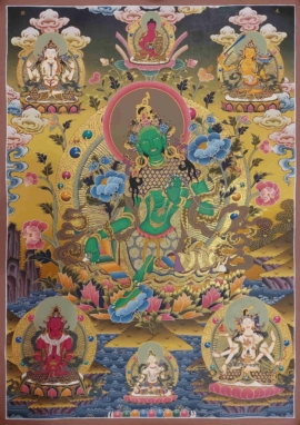 Thangka de Tara Verde sobre Lienzo de Algodón