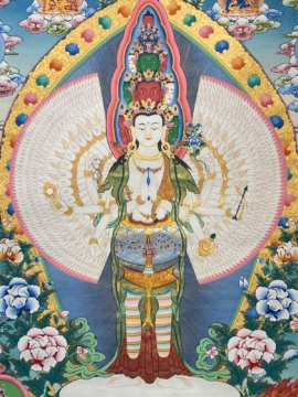 Thangka de Avalokitesvara Sahasrabhuja sobre lienzo de algodón