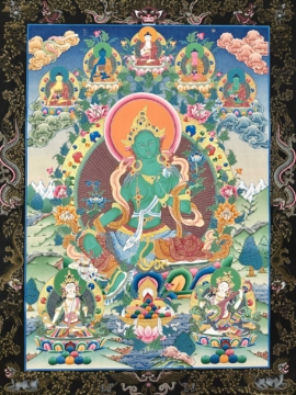 Thangka de Tara Verde sobre Lienzo de Algodón