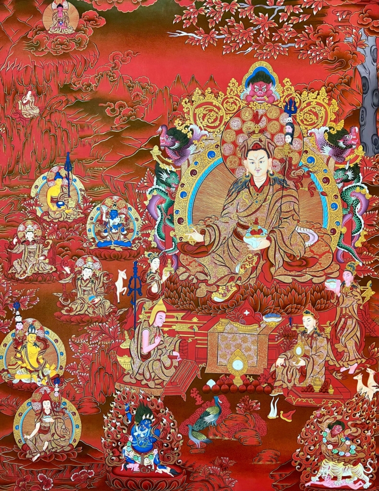 Red Hand Painted Padmasambhava Thangka