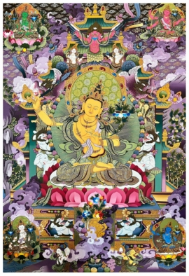 Thangka de Manjushri - Toile de coton avec de l'or