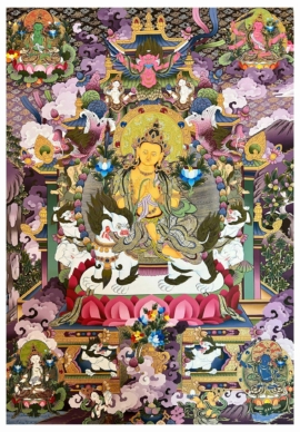 Thangka du Lion Manjushri - Peinture à la main sur toile de coton