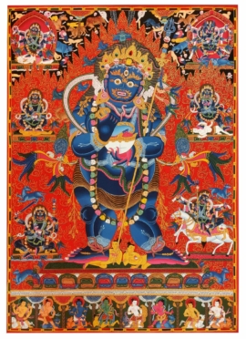 Thangka noir de Mahakala sur toile de coton