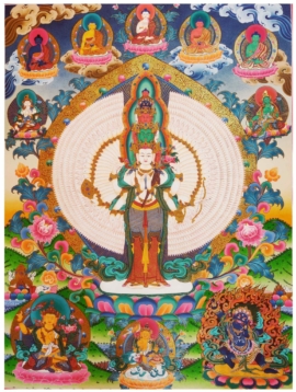 Thangka de Avalokitesvara Sahasrabhuja en lienzo de algodón