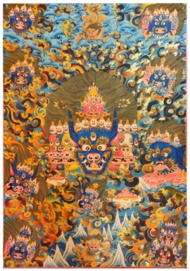 Thangka Yamantaka sur toile de coton avec or