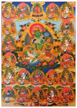 Thangka pintada a mano de Tara Verde sobre lienzo de algodón