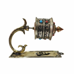 Copper Wall Prayer Wheel with Carved Mantra Stone