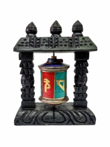 Wall-Mounted Brass and Wood Prayer Wheel