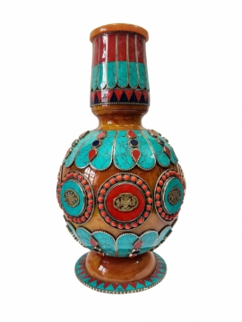 Vessel d'Offrande en Cuivre Tibétain avec Motif Floral
