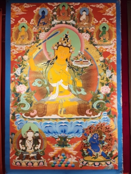 Thangka en toile infusée d'or de Manjushri