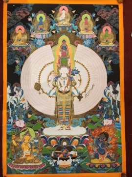 Thangka de Avalokitesvara Sahasrabhuja sobre lienzo de algodón