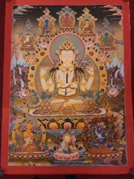 Thangka de Chenrezig sur toile de coton