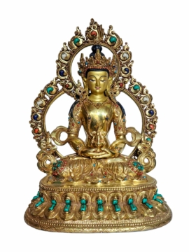 Aparimita Buddha Statue - Gold-Plated Copper, 28 cm