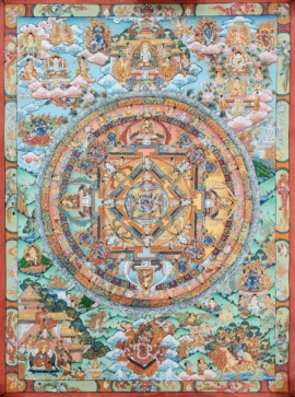 Thangka de Mandala Hecho a Mano sobre Lienzo de Algodón