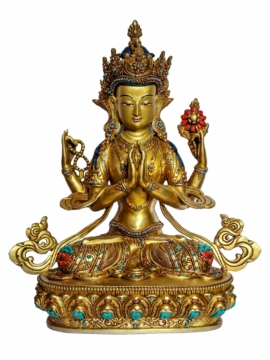 Copper Chenrezig Statue with Gold Plating