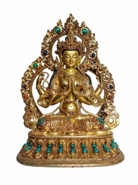 Chenrezig Statue: Gold-Plated Copper Artistry, 27 cm - Embodying Compassion