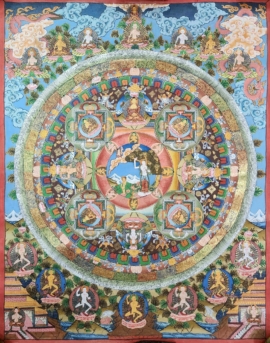 Thangka de mandala infusionado con oro sobre lienzo de algodón