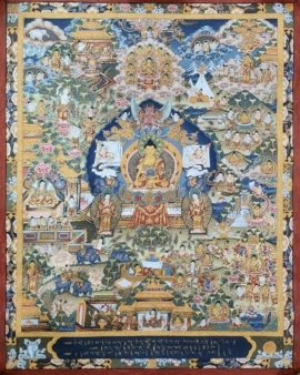 Thangka de algodón pintada a mano de la historia de la vida del Buda